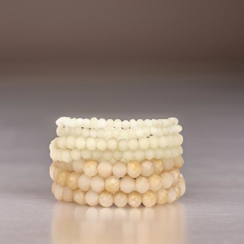 Classy Cream and Tan Beaded Stacked Bracelet Set